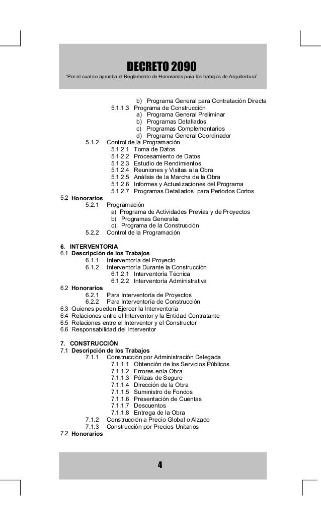 decreto 2090 honorarios